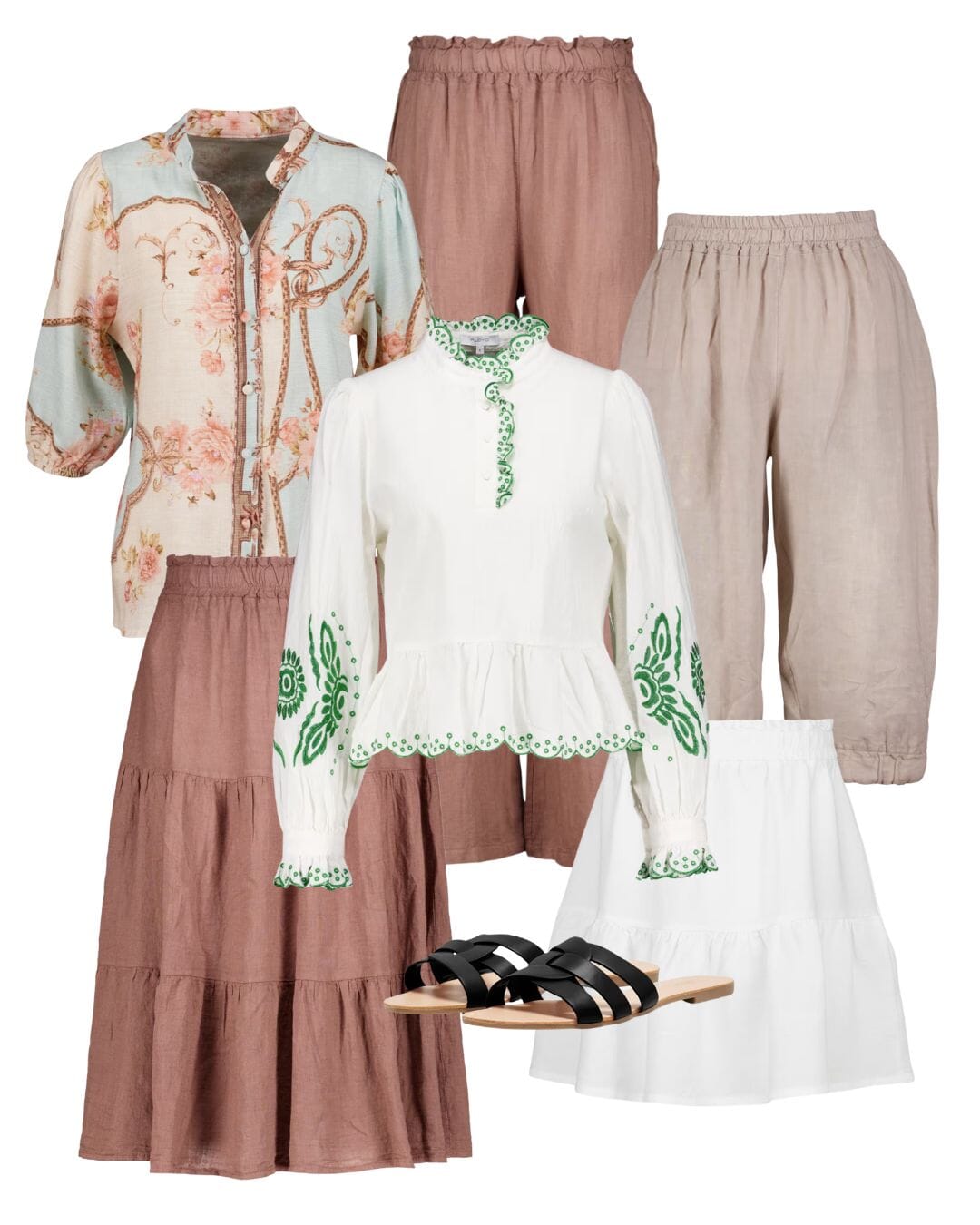 Boho-inspirert festivalantrekk med linplagg og brodert topp fra FLOYD