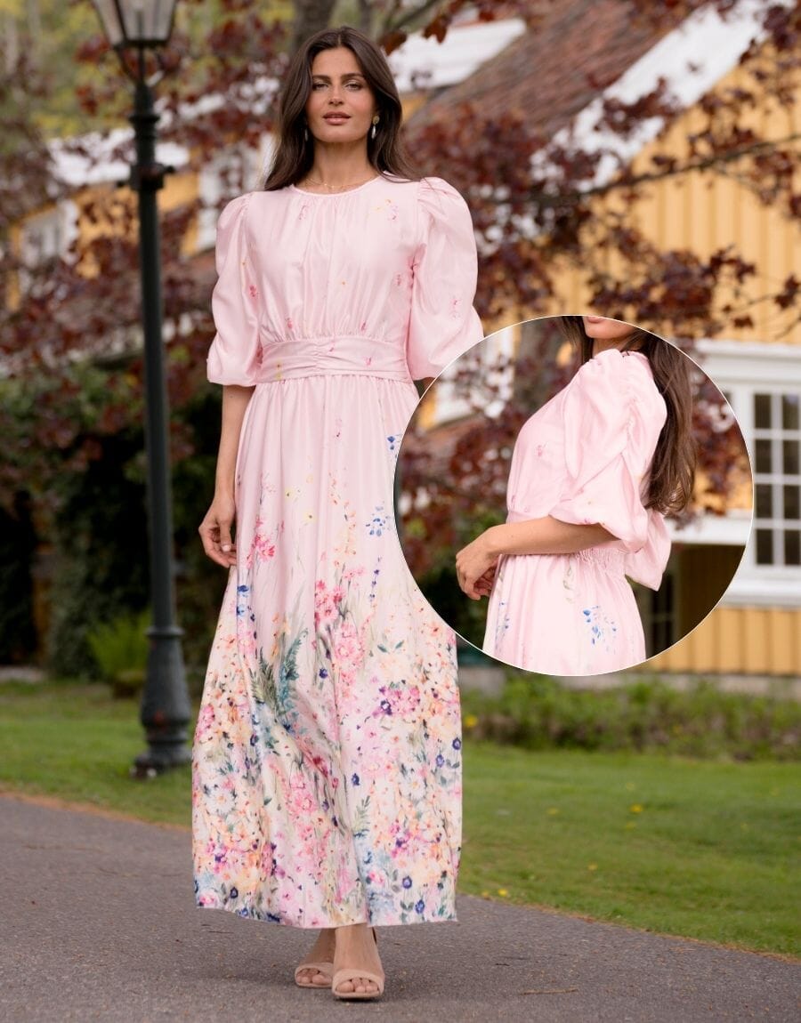 Blomstrete maxikjole til sommerbryllup