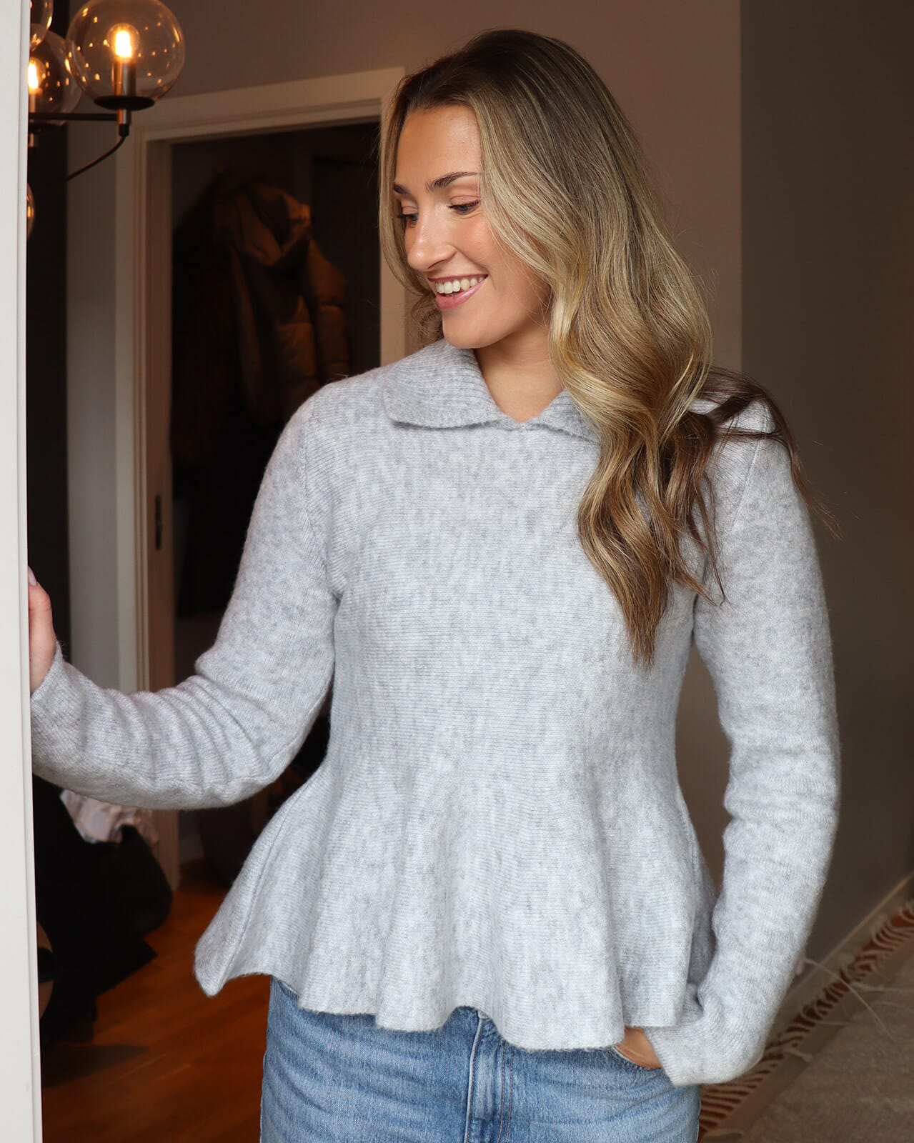 ONLY Strikket Topp Sofia Peplum, L, ONLY Topp Grå L