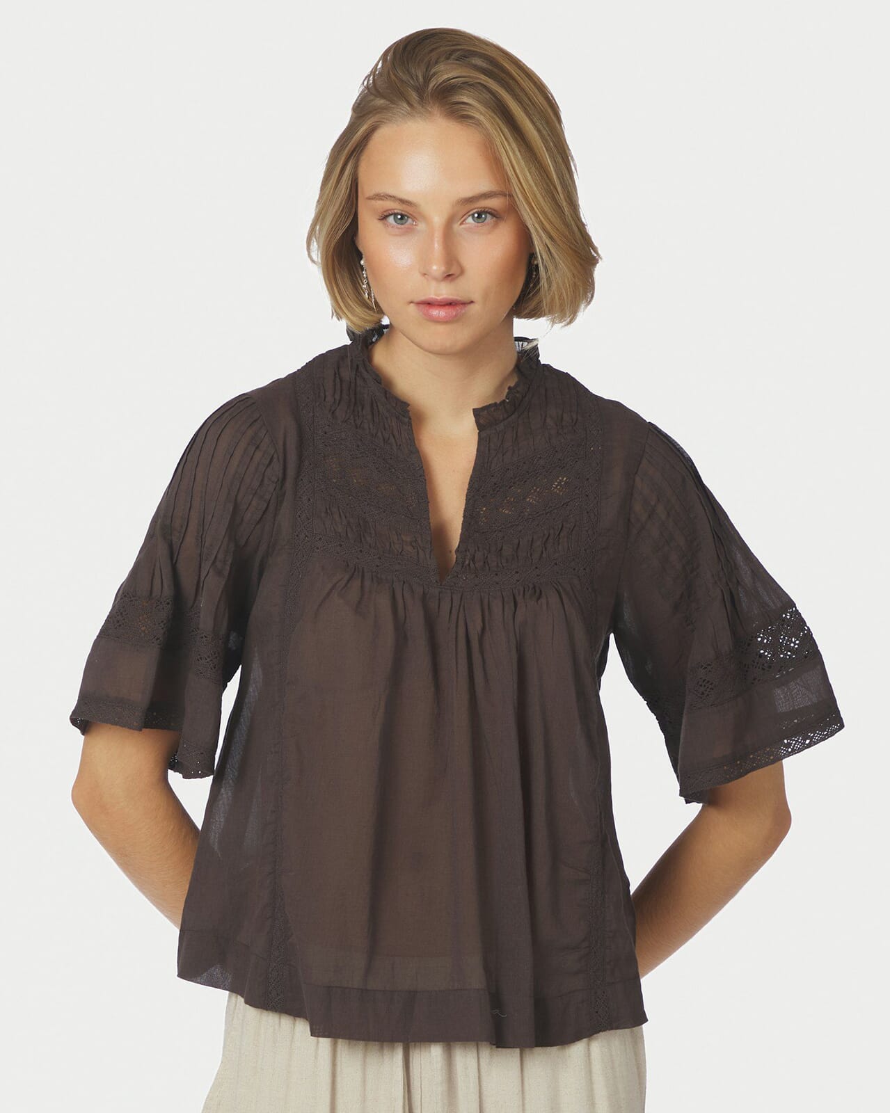 NEO NOIR Bluse Siama S Voile, 44, NEO NOIR Bluse Brun 44