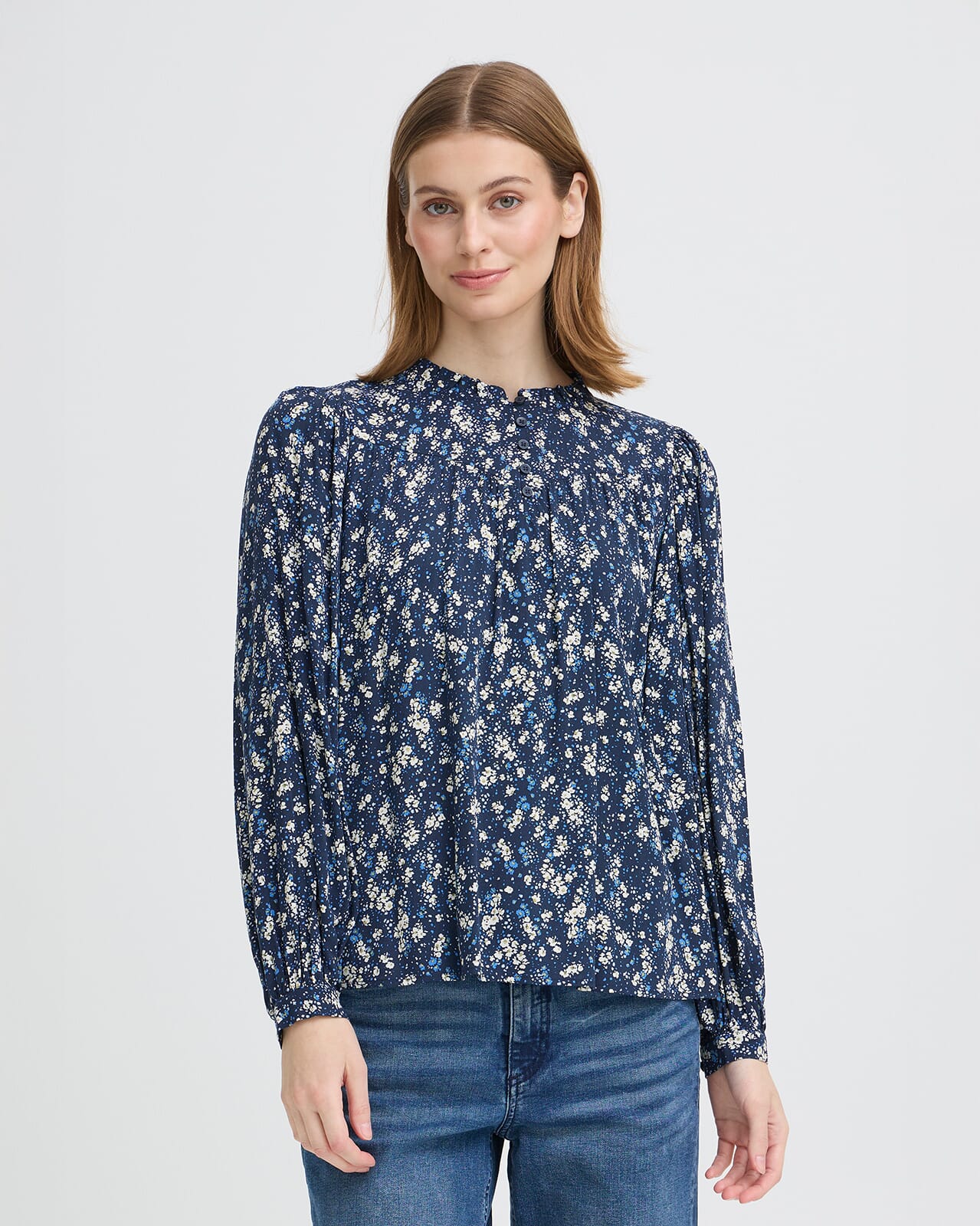 ICHI Bluse Vera LS19, 40, ICHI Bluse Blå 40