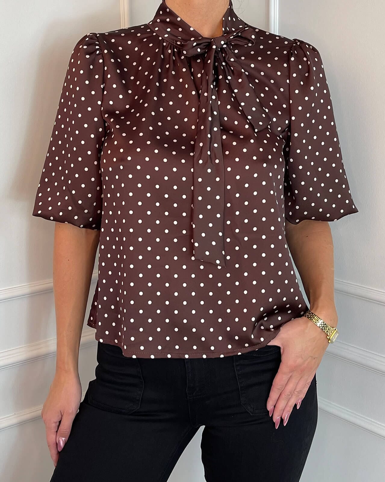 FLOYD Topp Corina Polka, XL, FLOYD Topp Brun XL