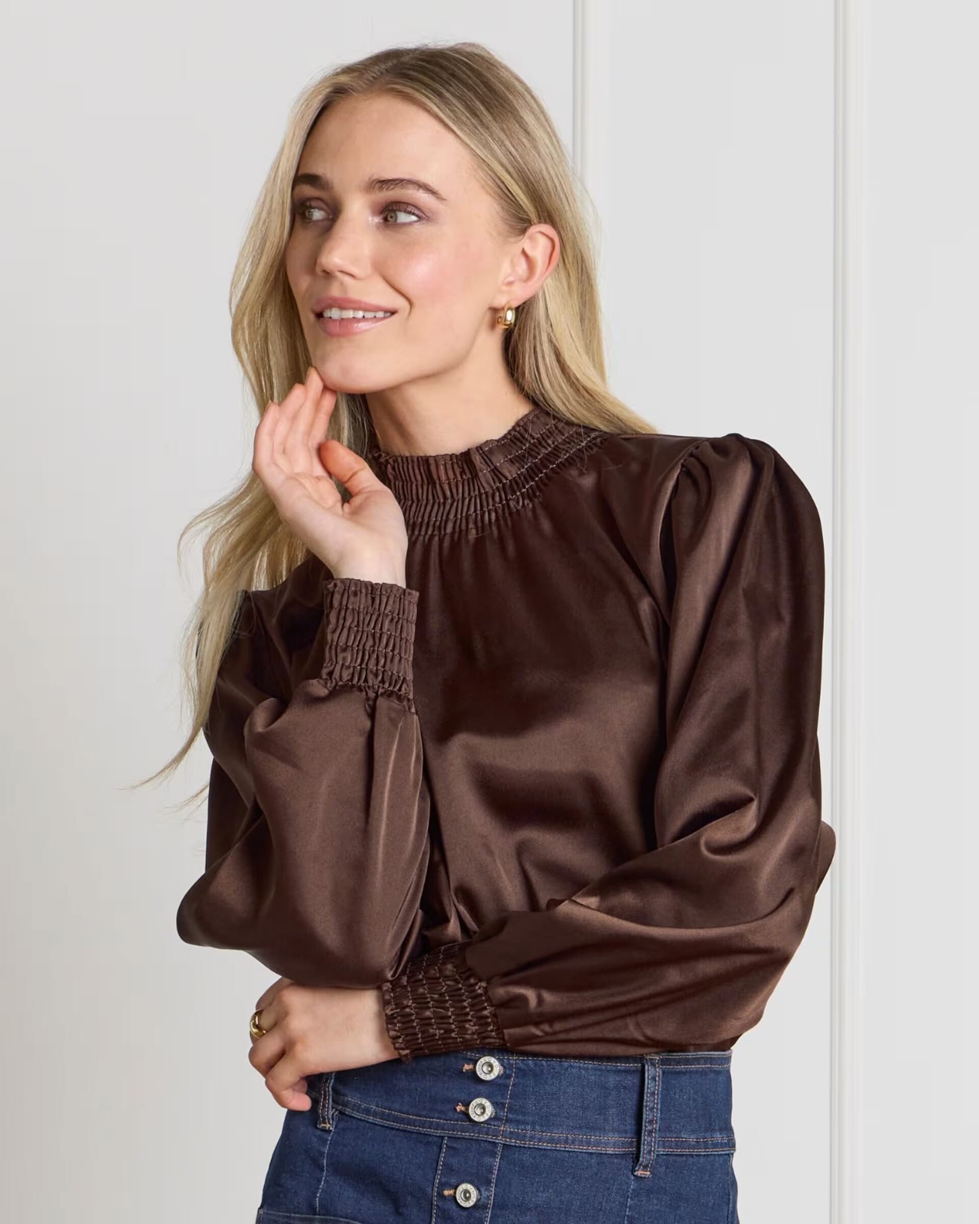 FLOYD Bluse Juliet Satin, M, FLOYD Bluse Brun M