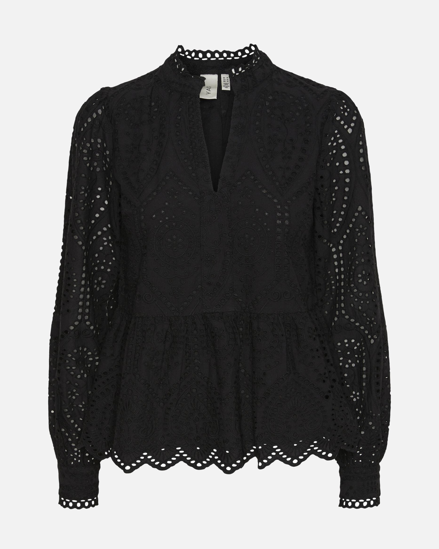 Chemisier Femme YAS Holi - Manches Longues Brodées - Style Peplum Élégant - Col En V