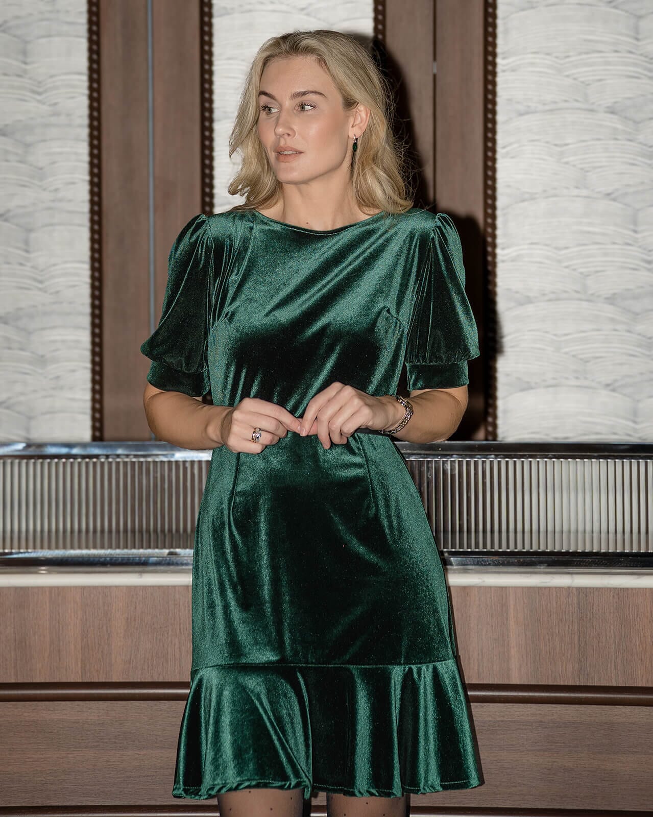 FLOYD Kjole Cissy Velvet, S, FLOYD Kjole Grønn S