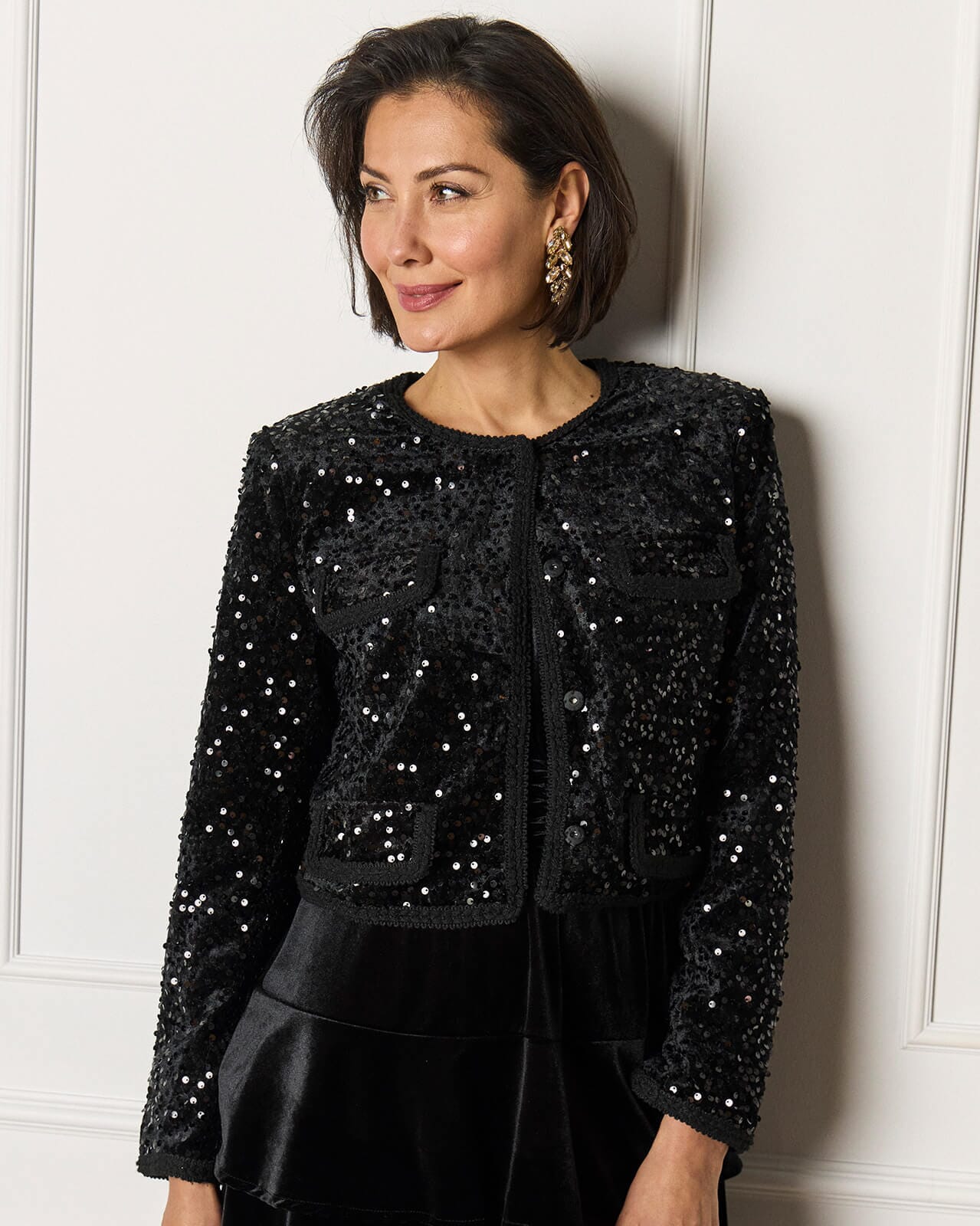 FLOYD Paljettjakke Izzy Velvet, XS, FLOYD Jakke Svart XS