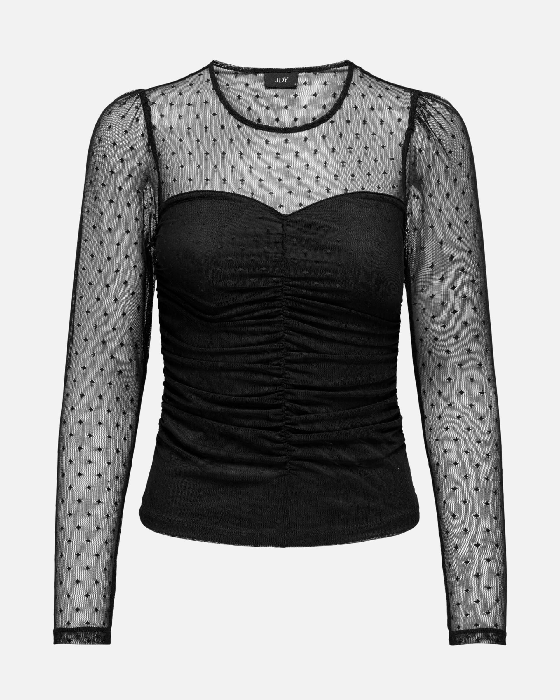 JDY Topp Gabby L/S Mesh Dot - Black | Topper til fest | FLOYD.no
