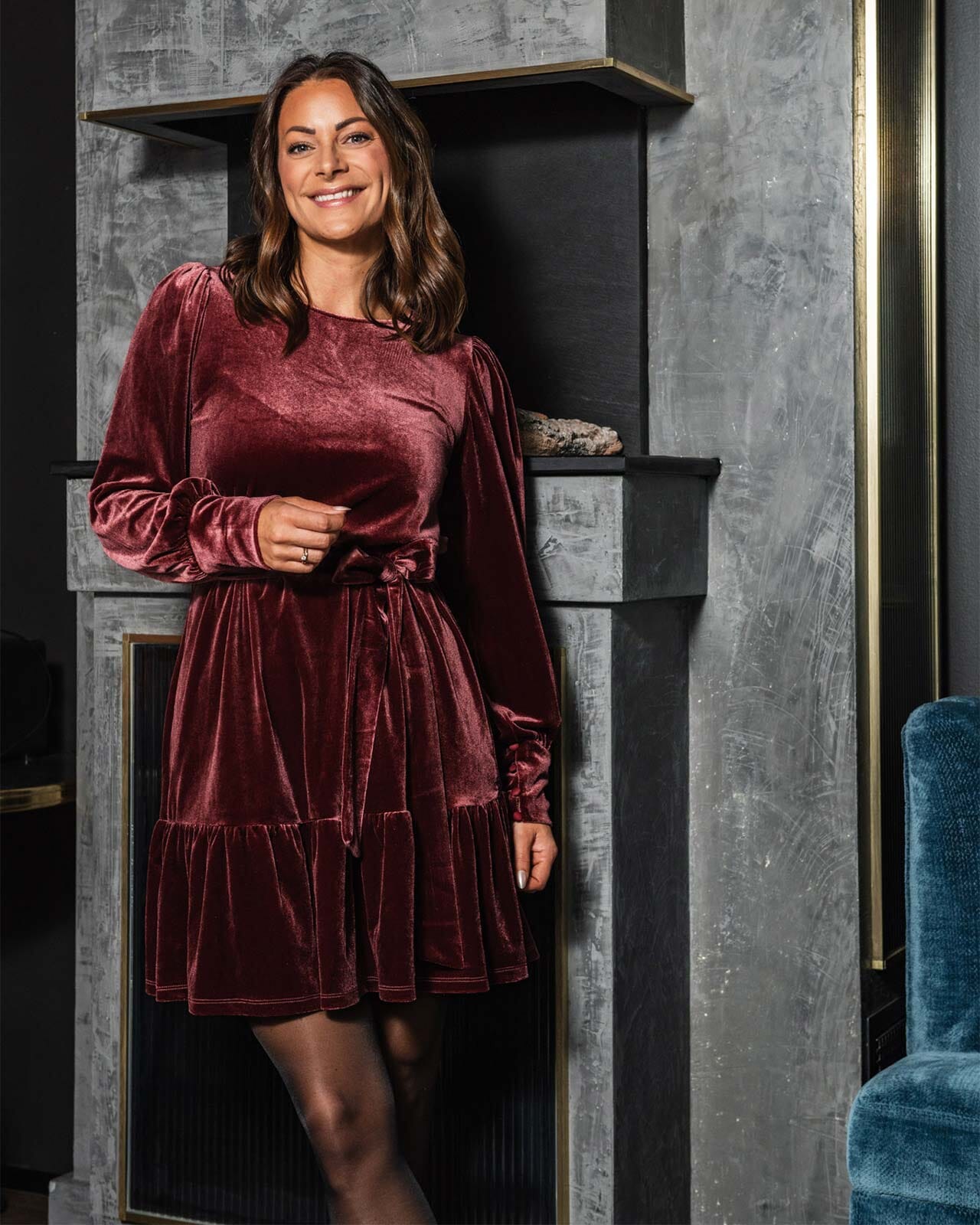 VILA Kjole Emily Velvet, XL, VILA Kjole Rød XL