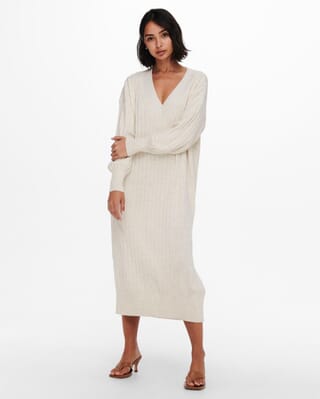 New Tessa L S Midi V Neck Dress Pumice Stone Detail