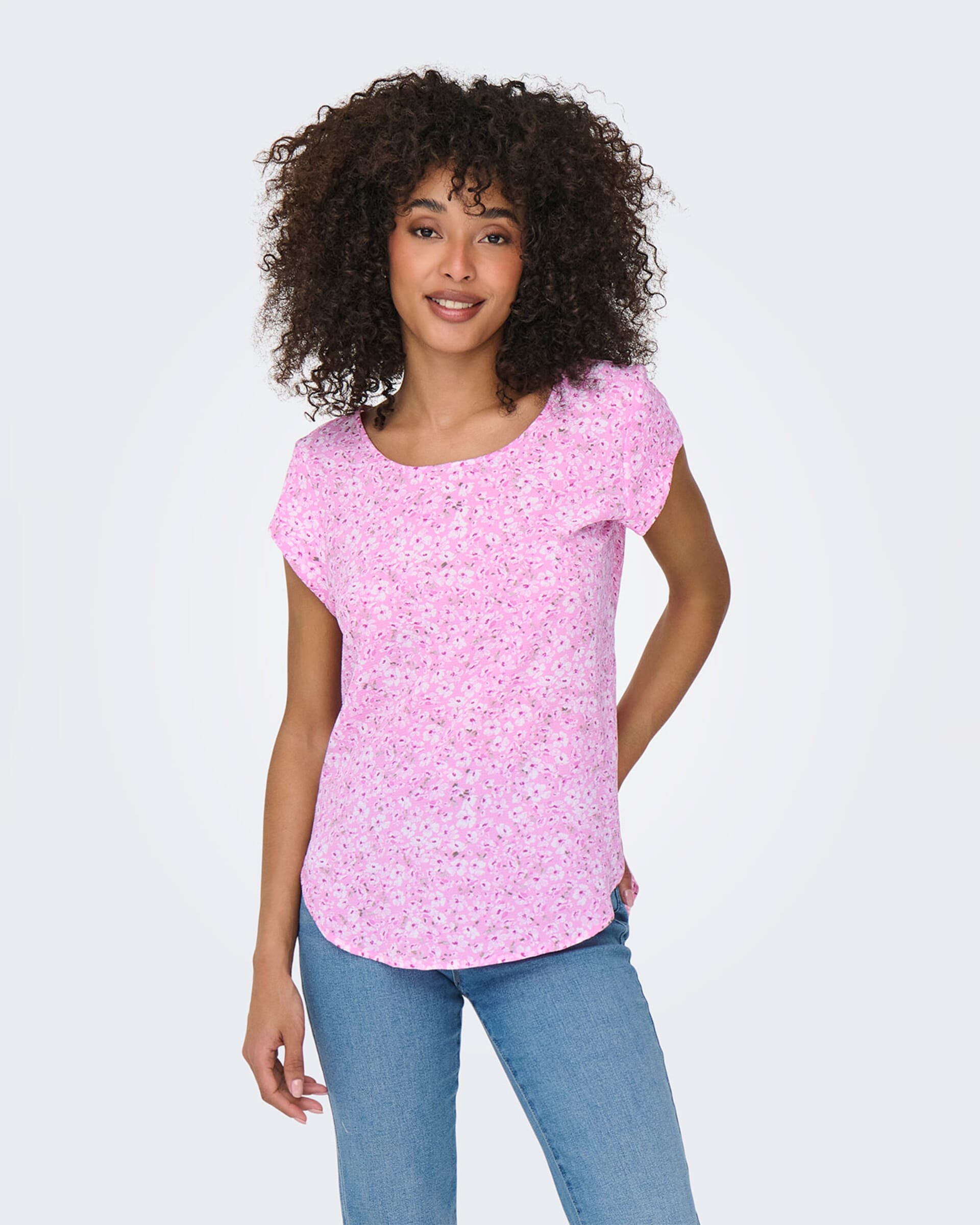 Pink Ceaser Ranch ONLY Topp Vic S/S AOP - Fuchsia Pink/ Ranch Flower
