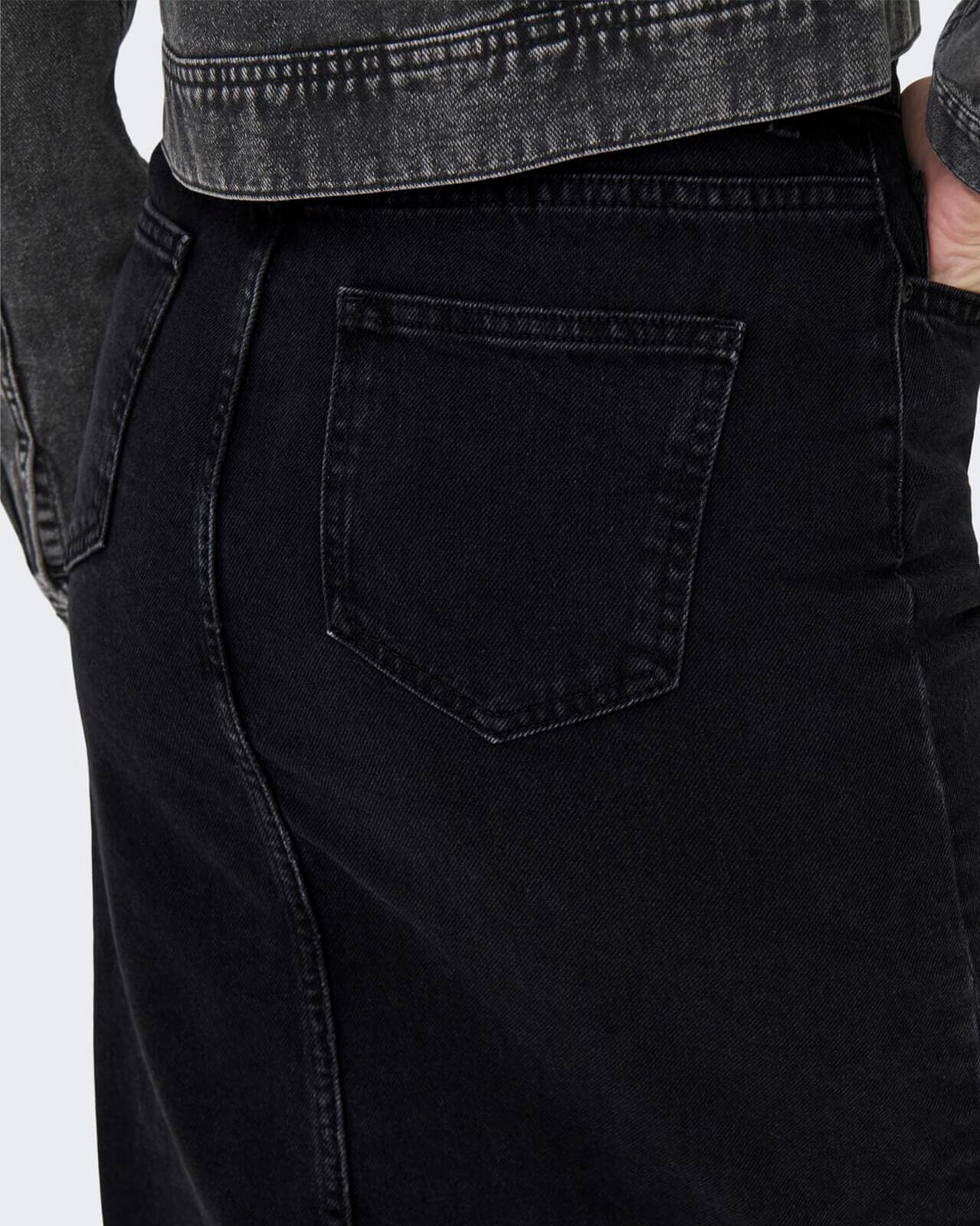 ONLY Jupe Bianca Washed Black - Jupe Jean Midi Denim Femme