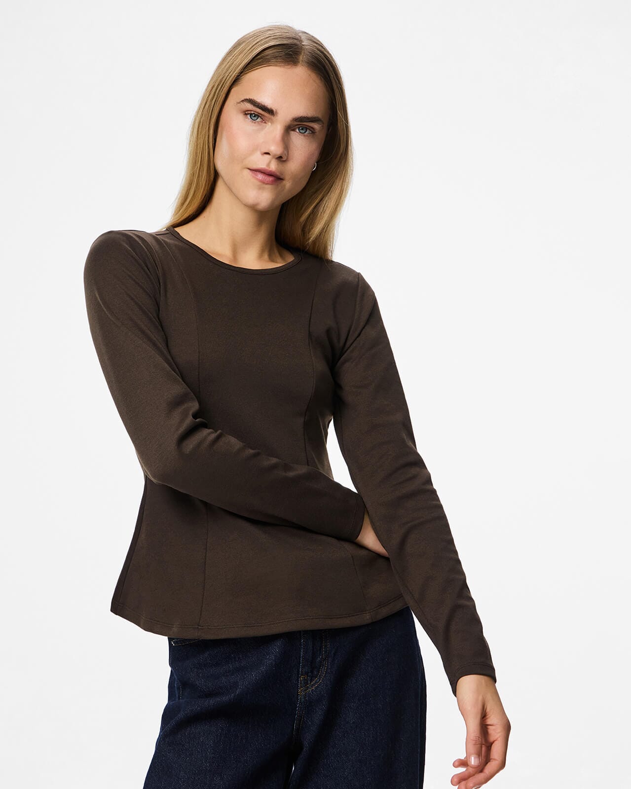 PIECES Topp Lucci Peplum, M, PIECES Topp Brun M