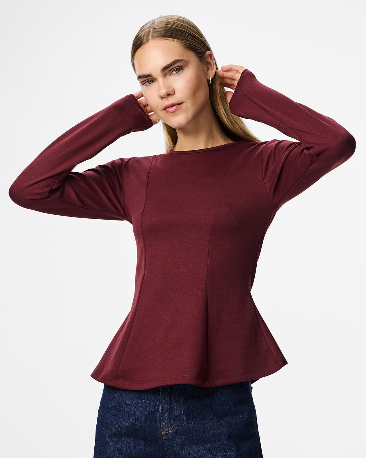 PIECES Topp Lucci Peplum, S, PIECES Topp Burgunder S