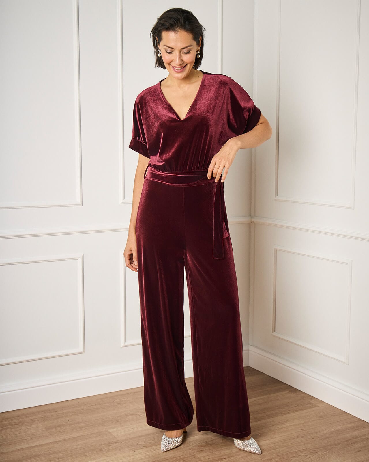FLOYD Jumpsuit Calla V Velvet, S, FLOYD Jumpsuit Burgunder S