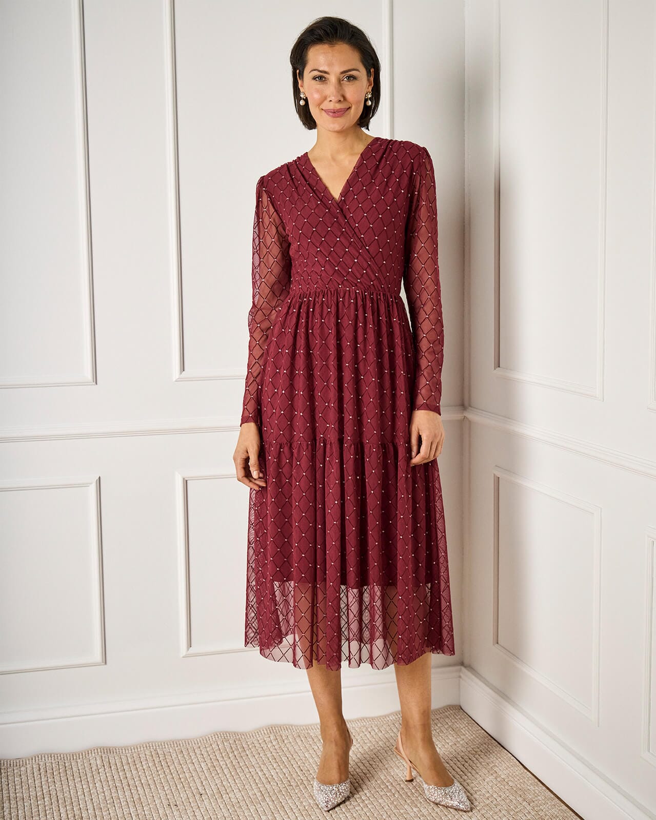 FLOYD Midikjole Sofie Bling, S, FLOYD Kjole Rød S