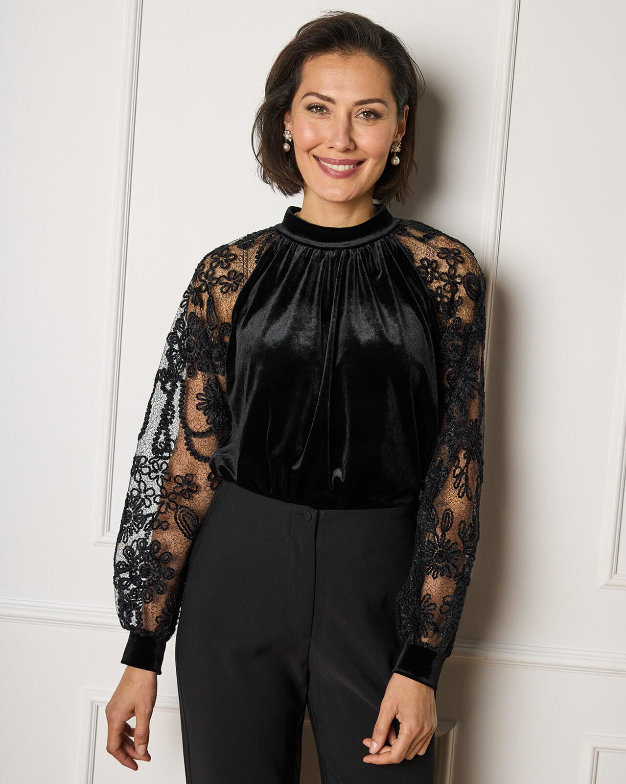 FLOYD Bluse Britney Velvet Lace, XS, FLOYD Bluse Svart XS