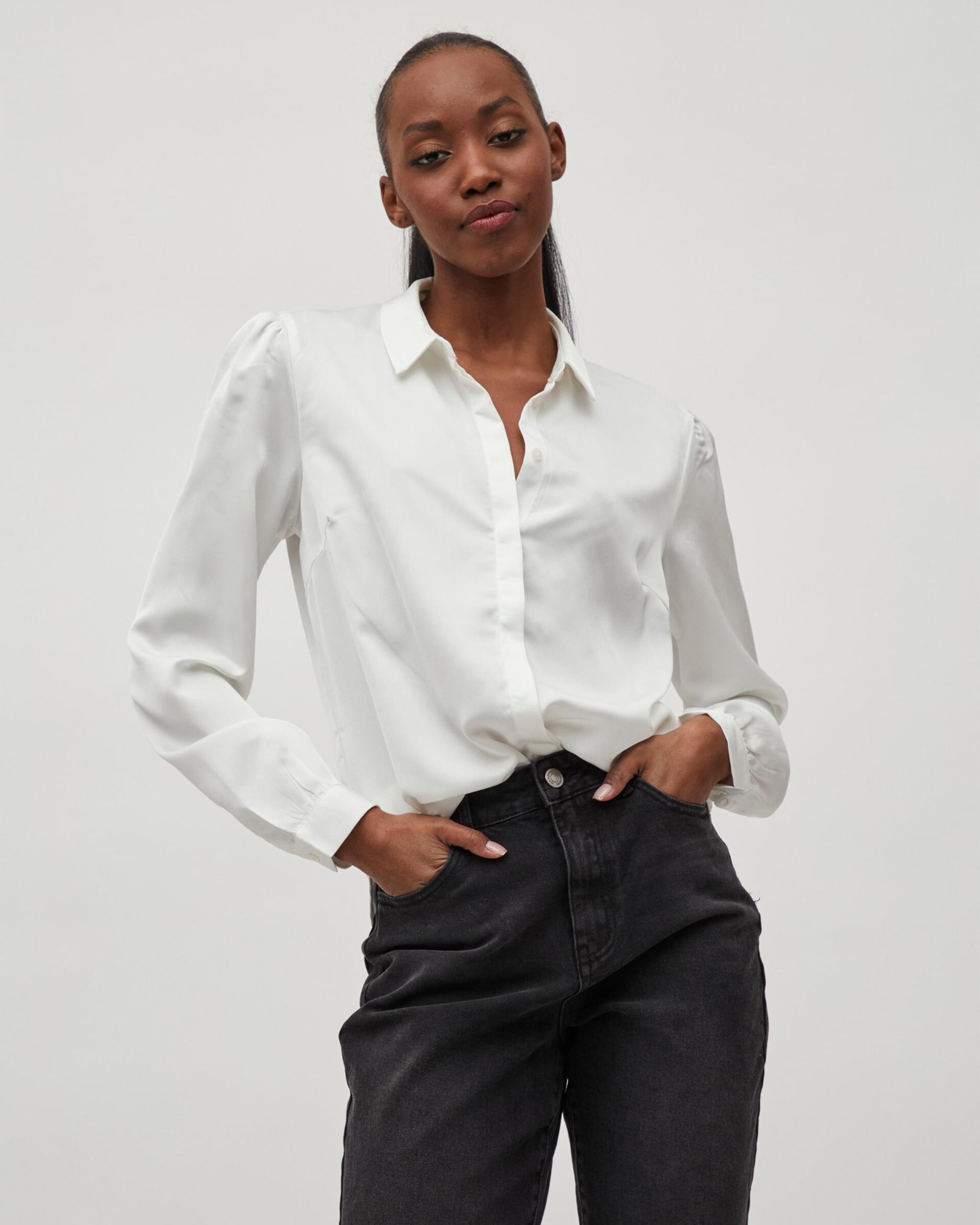Vila Ellette satin top - Vintage Indigo