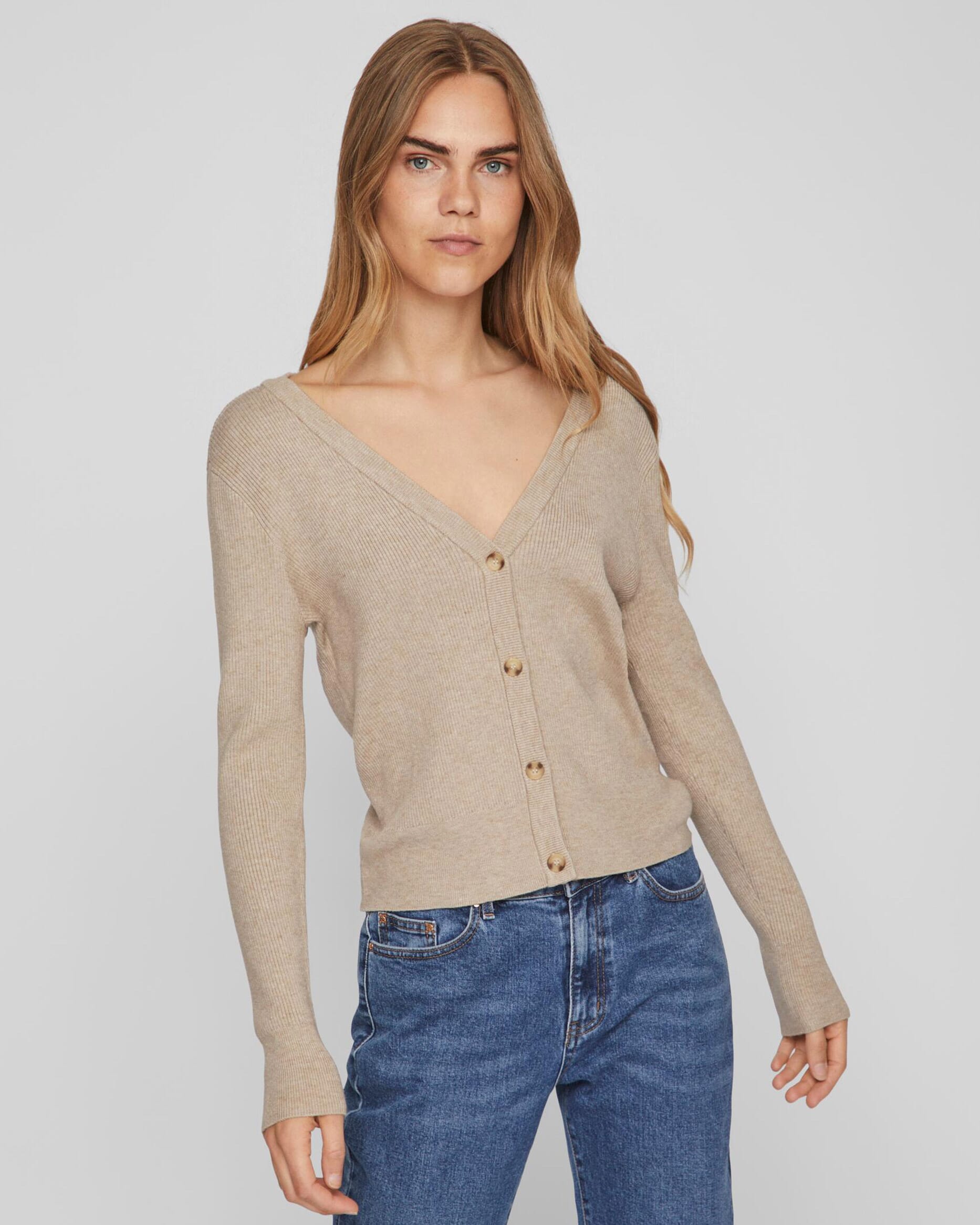 Vila Damen Vituli Strickjacke – Langärmlig, V-Ausschnitt, Weicher Strick, Normale Passform