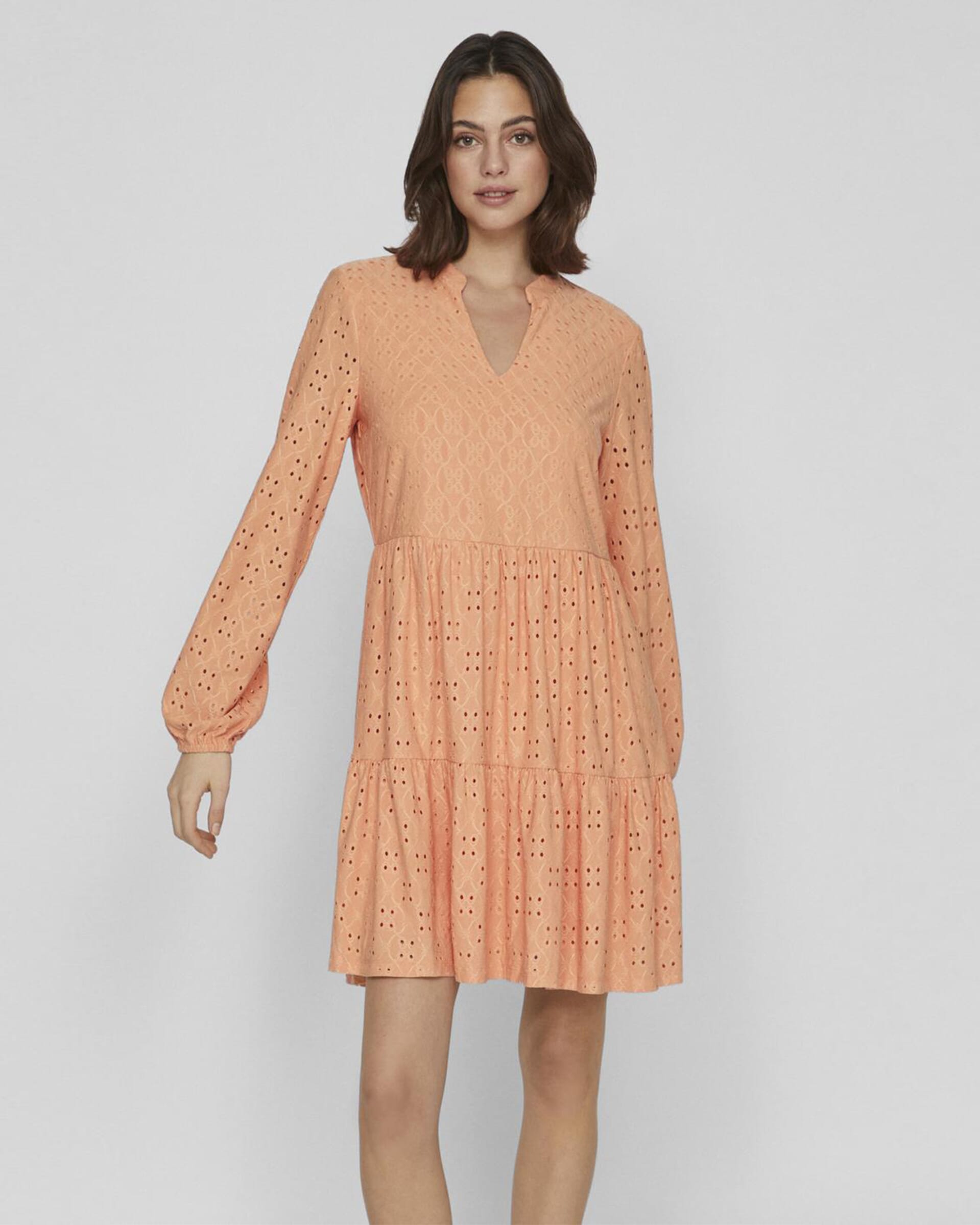 VILA Kjole Kawa L/S - Shell Coral | Hverdagskjoler med broderi | FLOYD.no