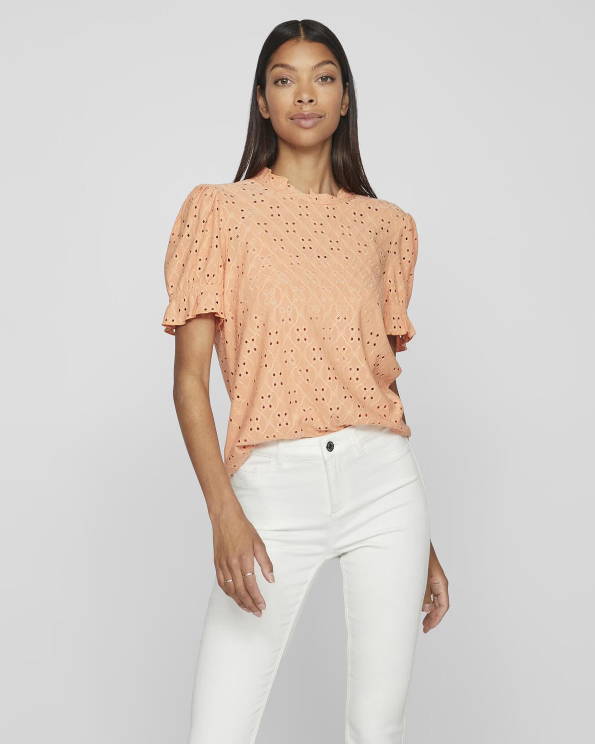 VILA Topp Kawa Flounce SS - Shell Coral | Topper og overdeler til dame ...
