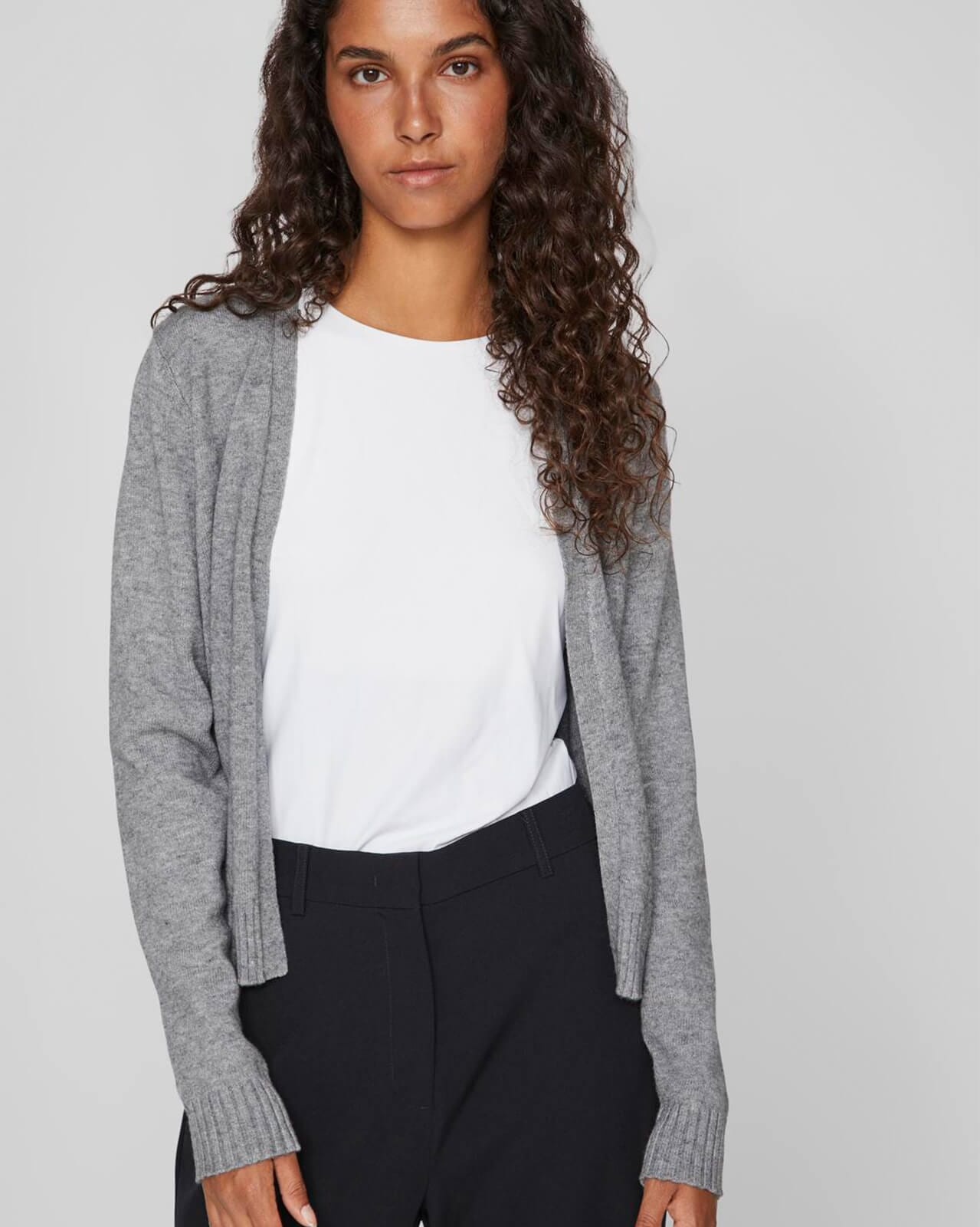 Vila Viril Open L/S Knit Cardigan - Medium Grey Melange