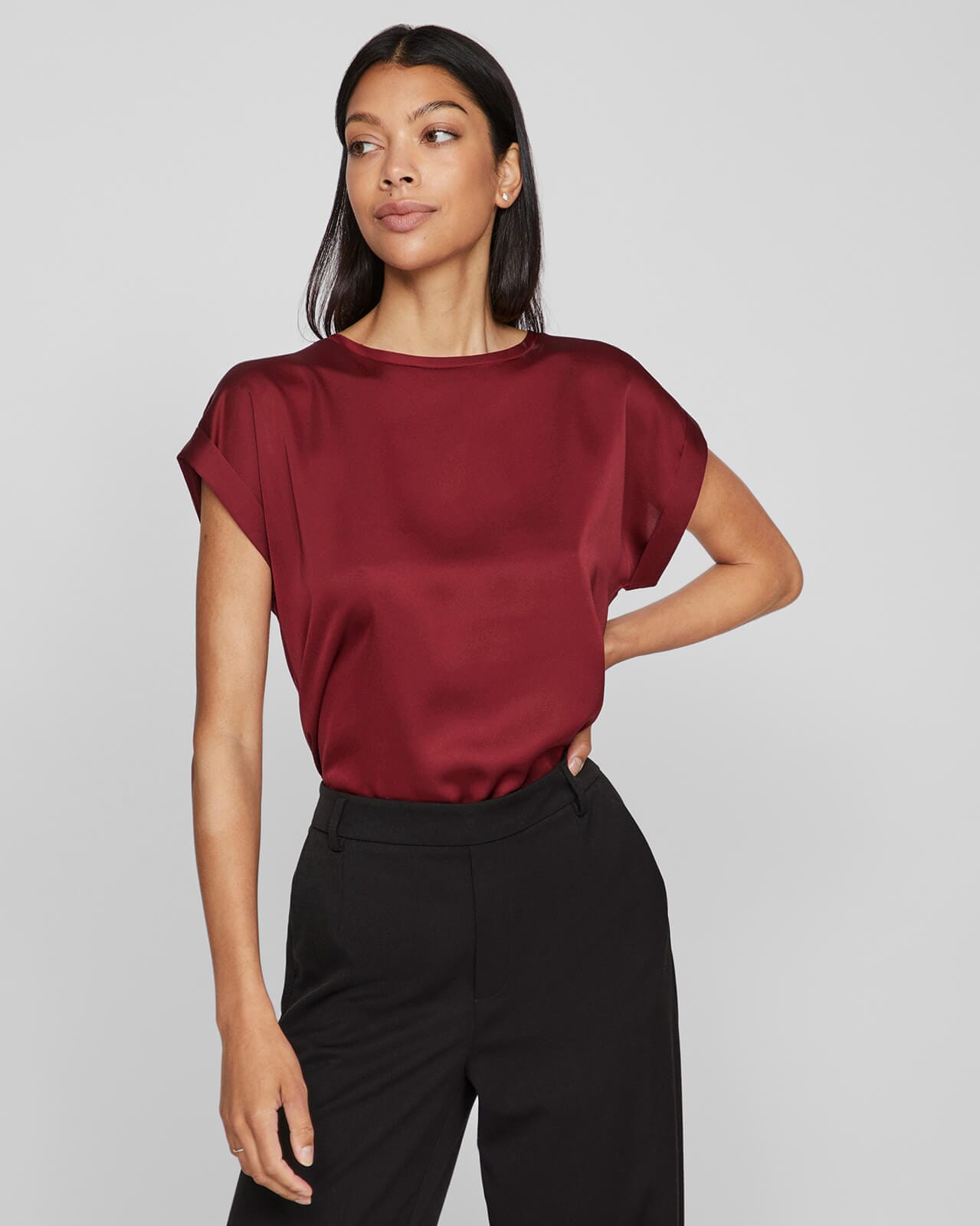 VILA Topp Ellette Satin, 34, VILA Topp Rød 34