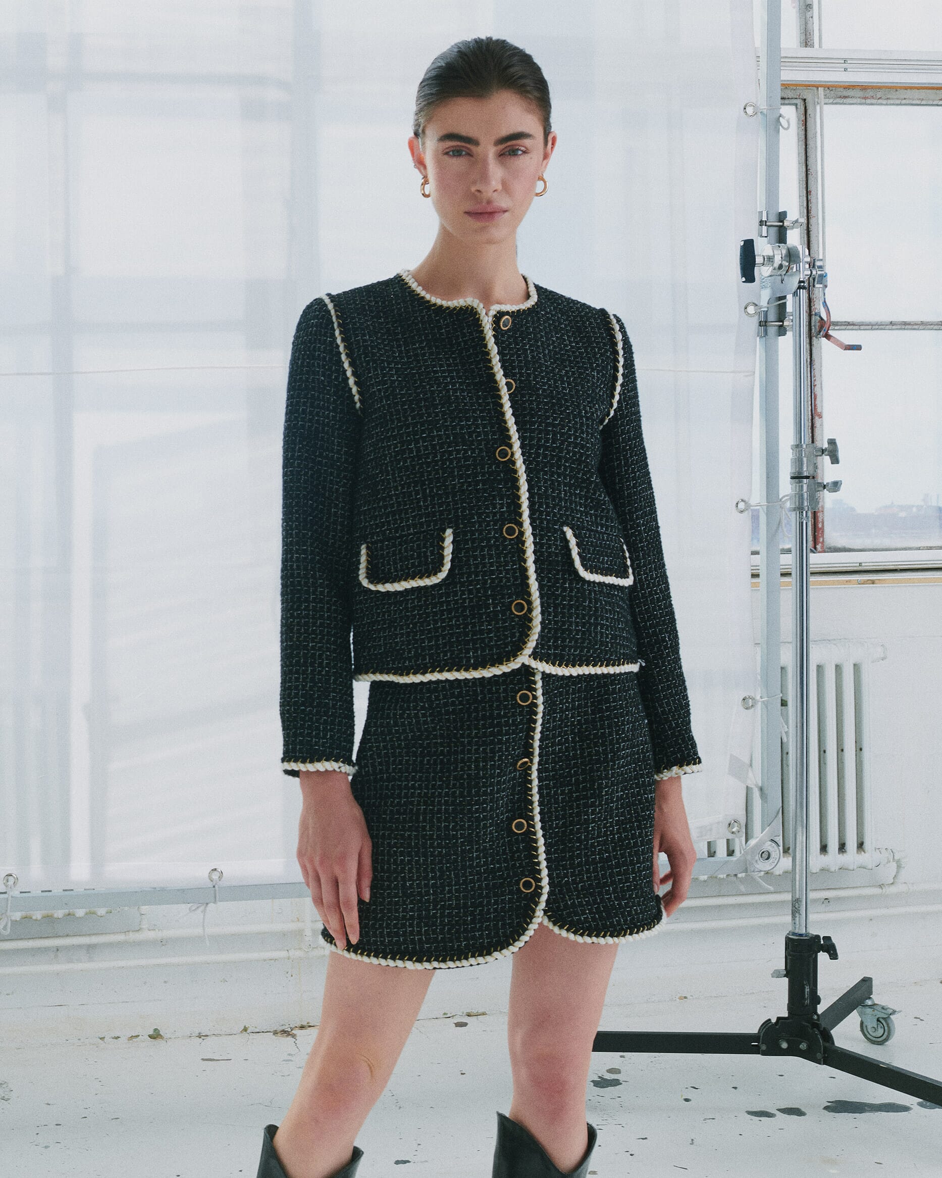 Y.A.S Tweedjakke Clema 7/8 Blazer Jacket - Black | Tweedjakker til