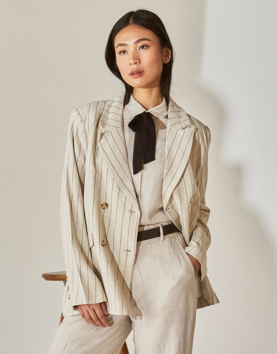 Beige linbukse dame