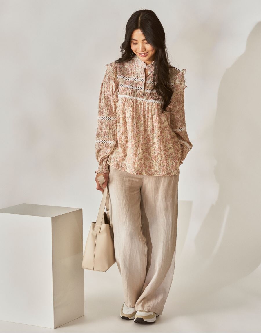 Beige linbukse dame