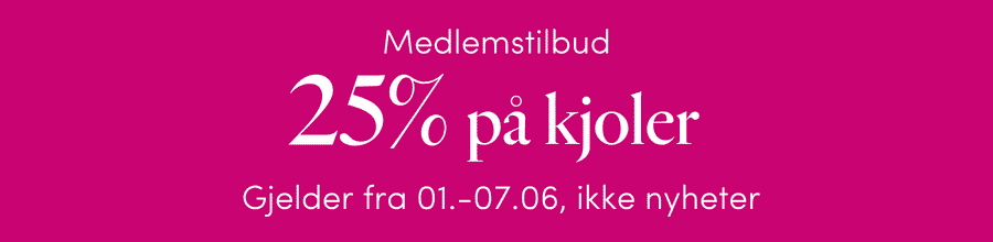 MEDLEMSTILBUD: 25% på kjoler MEDLEMSTILBUD: 25% på kjoler fra 01.-07.06. 2026. Gjelder kun på nett, ikke nyheter | FLOYD.no