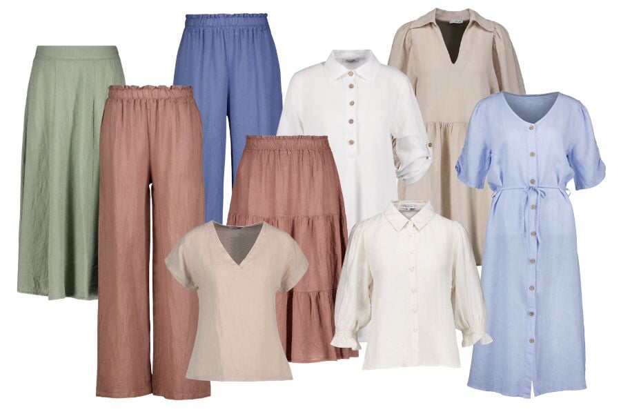 Lyserosa linskjorte dame kombinert med brune linbukser – stilrent linoutfit fra FLOYD | FLOYD.no